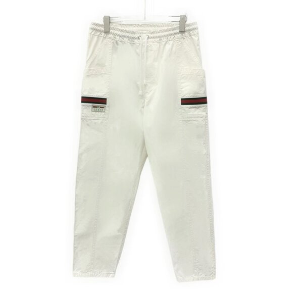 Gucci White Cotton Drawstring Casual Trousers W/ Striped Webbing Details Size M/ - Picture 1 of 8